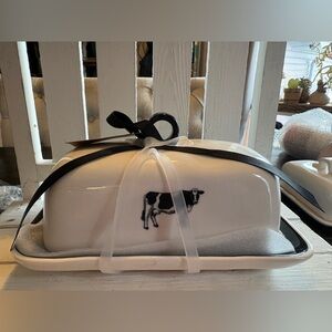 Farmhouse Rae Dunn Black and White Cow Butter Dish